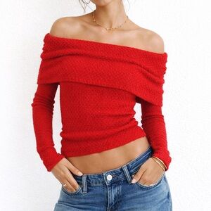 Zara Off The Shoulder Knit Top Red Size Small